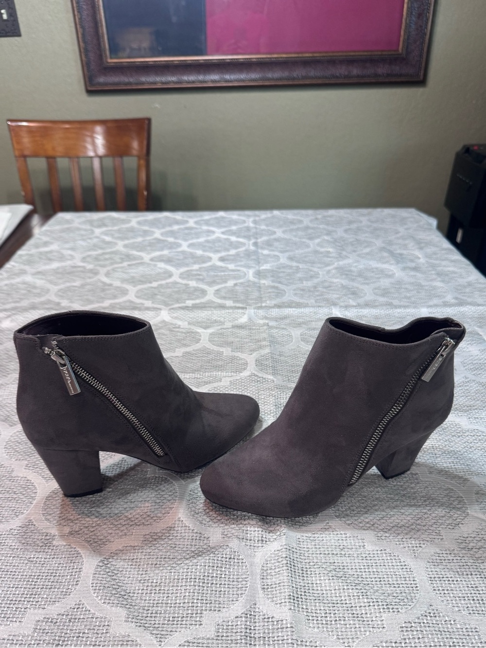 BCBGeneration Charcoal Gray Suede Ankle Booties with Side Zip